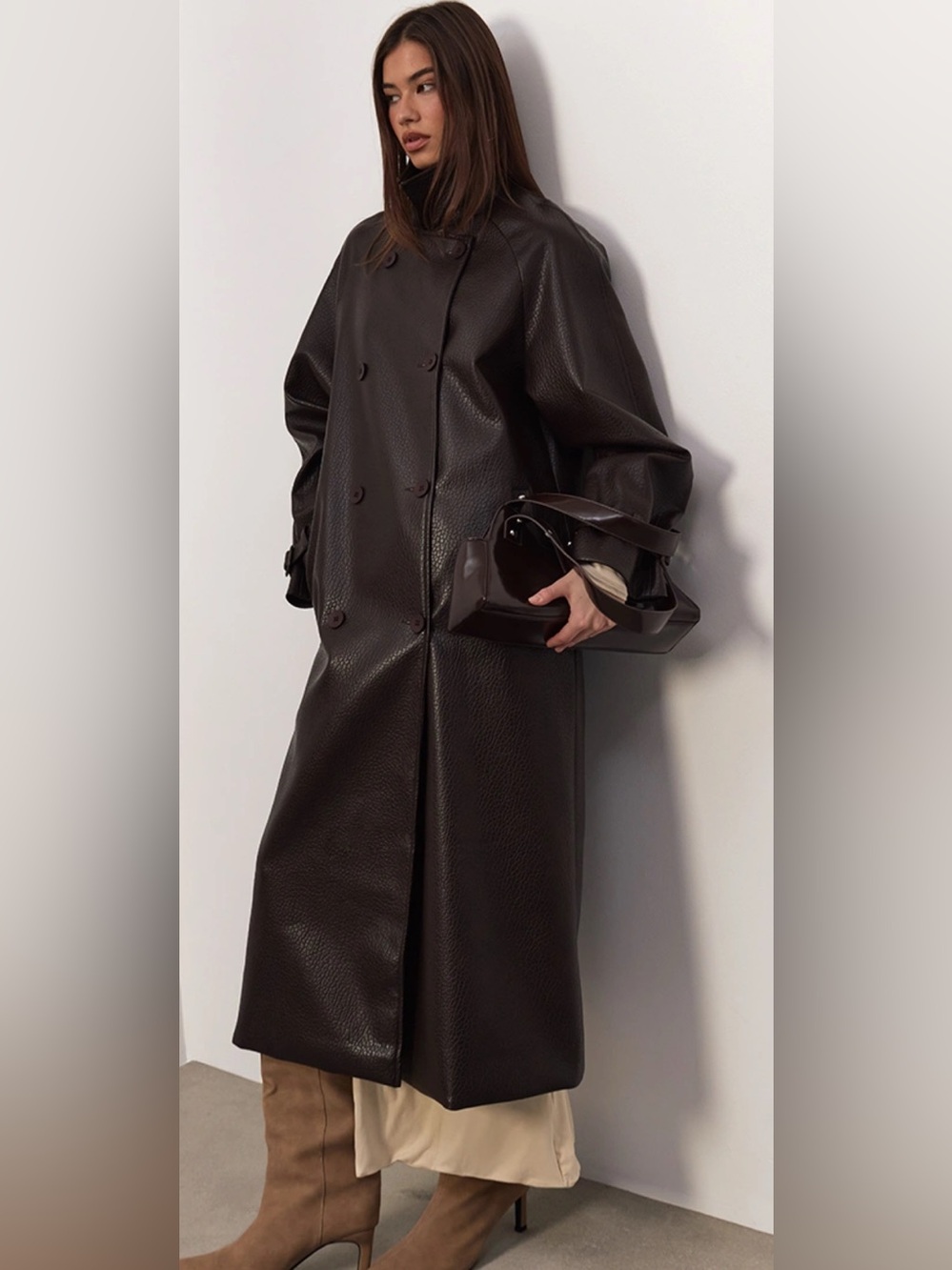 Women's Black Faux Leather Trench Coat